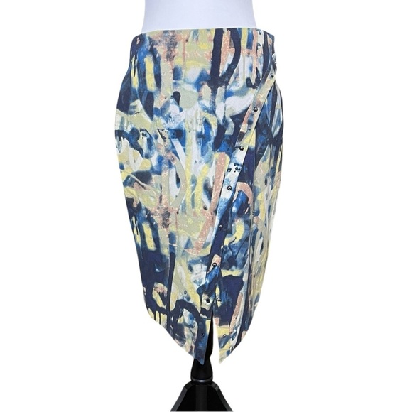 RACHEL Rachel Roy Skirt Size 4 Blue Printed Hardware-Detail Envelope Pencil - Picture 5 of 14